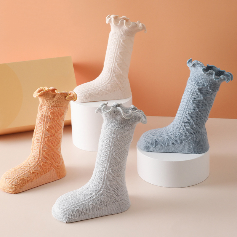 Herbst Winter Warme Baby Socken Nette Einfarbig Lang Säuglings Kleinkind Rüsche Socken Weiche Baumwolle Elastische freundlicher Mädchen Junge Boden socken