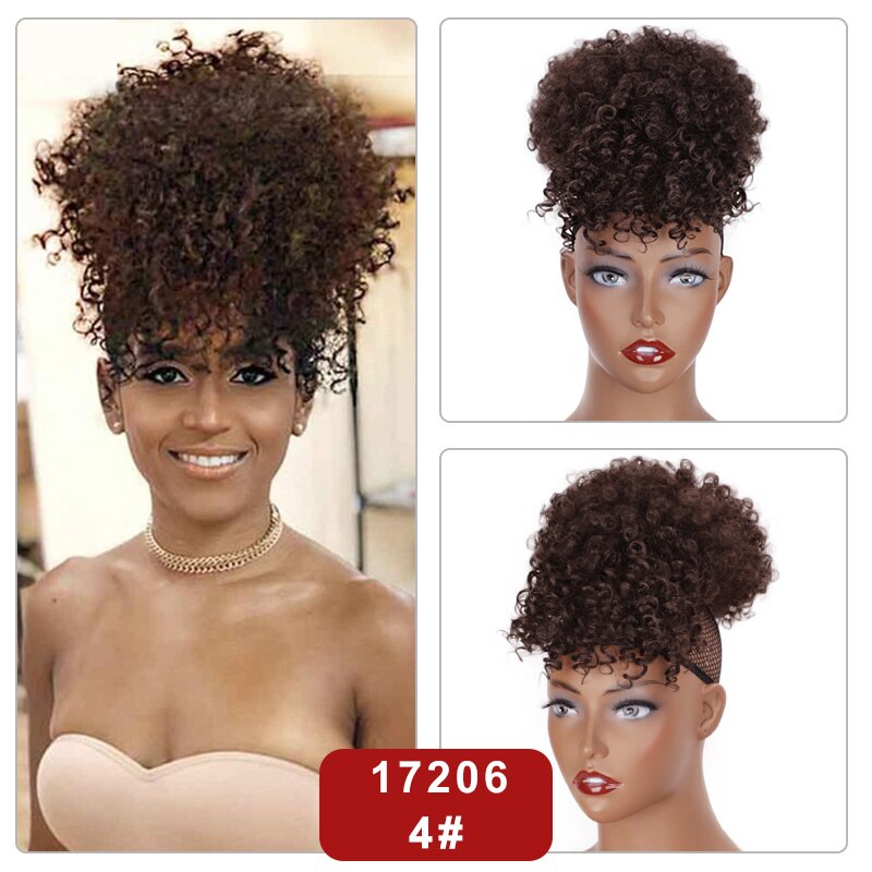 Spring sunshine – queue de cheval bouffante, cheveux synthétiques Afro bouclés, chignon haut avec cordon de serrage, queue de cheval Afro courte, 1 pièce/paquet: 17206-4