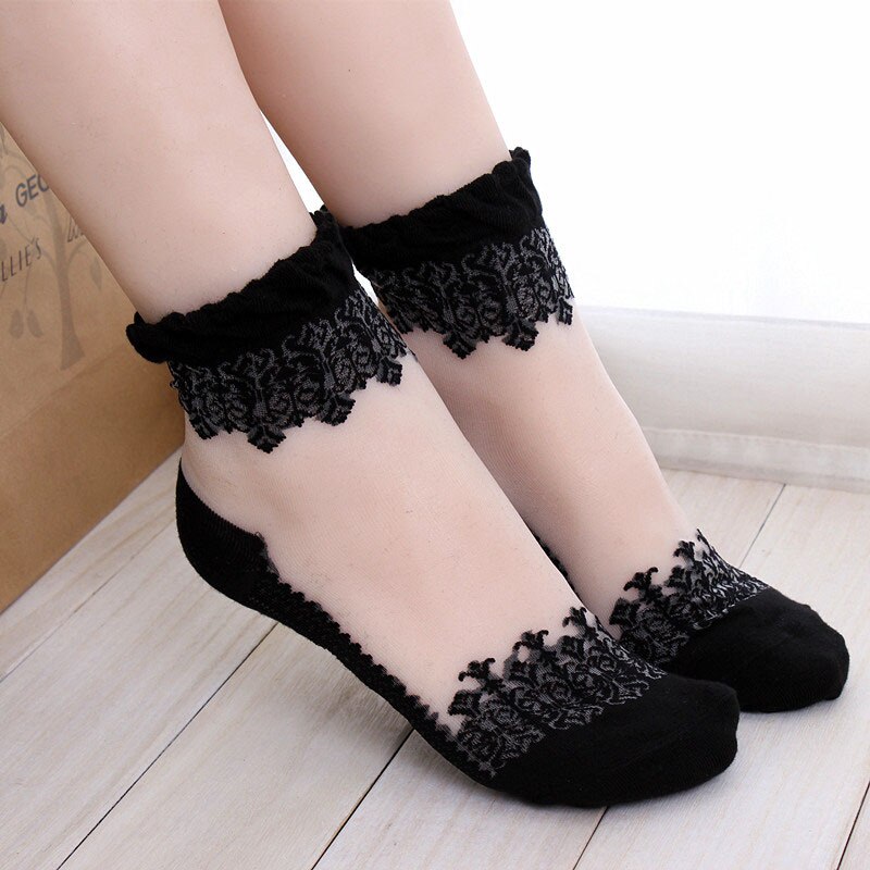Calzini Donna Caviglia - Rete Pizzo Ruffle - Cotone Morbido Sheer - Yoga Fitness Palestra