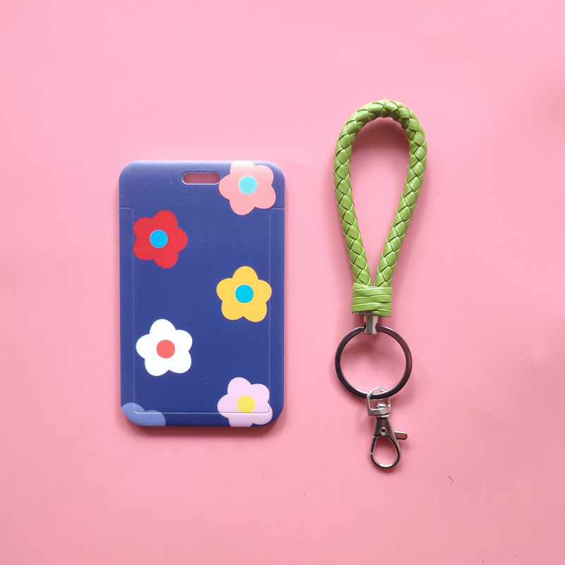 Porte-cartes à fleur mignon, Japon et Corée du Sud, ensemble de cartes rouges net, porte-cartes d'identité, accessoires suspendus, lanière de chaîne continent, bricolage: Marron