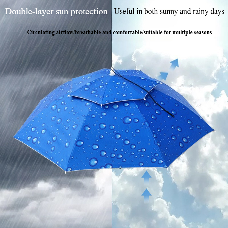 Dubbellaagse opvouwbare parapluhoed voor buiten, zonnescherm, UV-bescherming, zonnebrandcrème, waterdichte vishoed, geschikt voor buiten kamperen