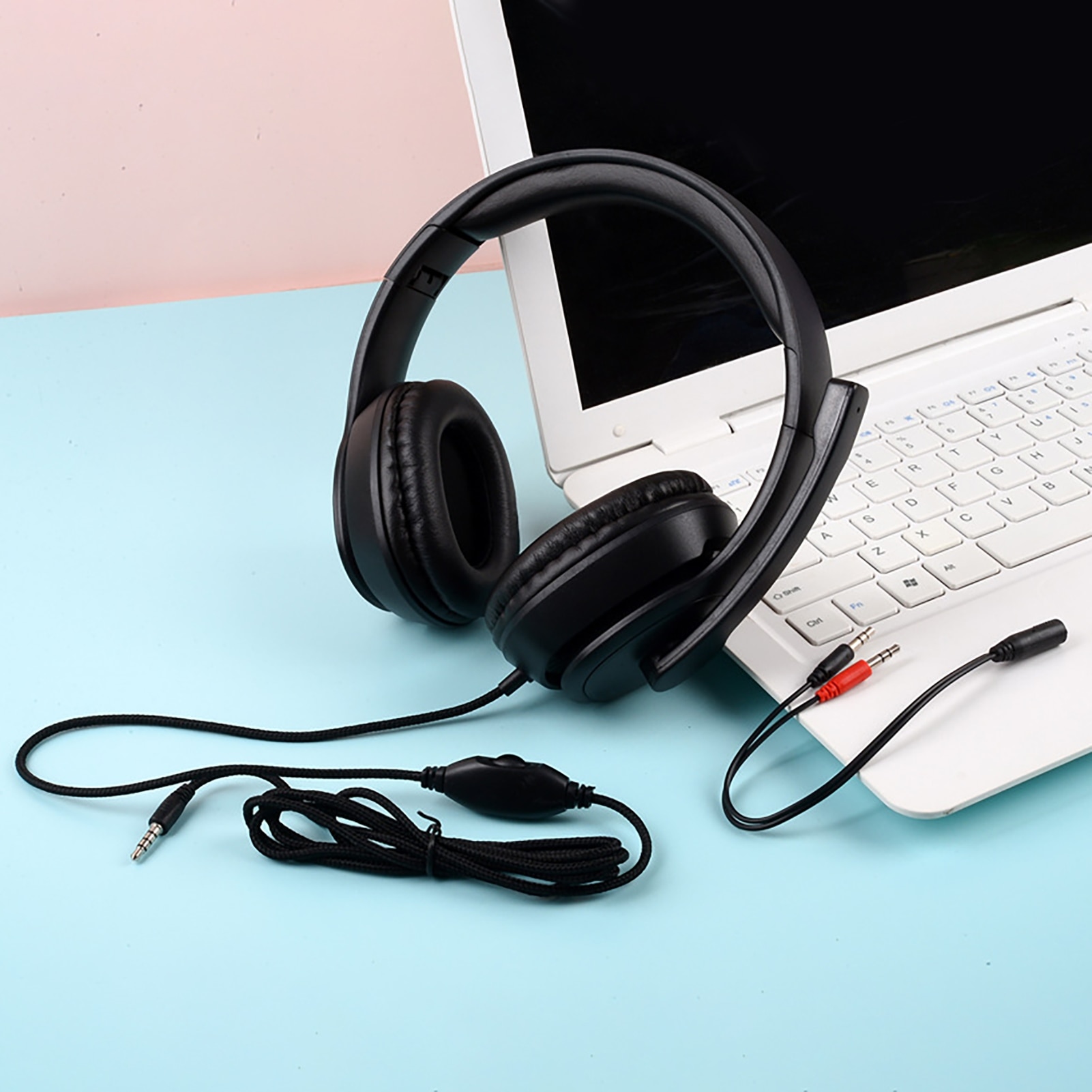 Dual Colors Wired Gaming Headphone Adjustable Headset with Mic for PC/Phone