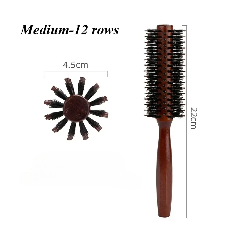 Cepillo redondo de pelo con cerdas de jabalí de madera, herramientas de estilismo antiestáticas para peluquería, peine para pelo rizado, cepillo para el pelo: green