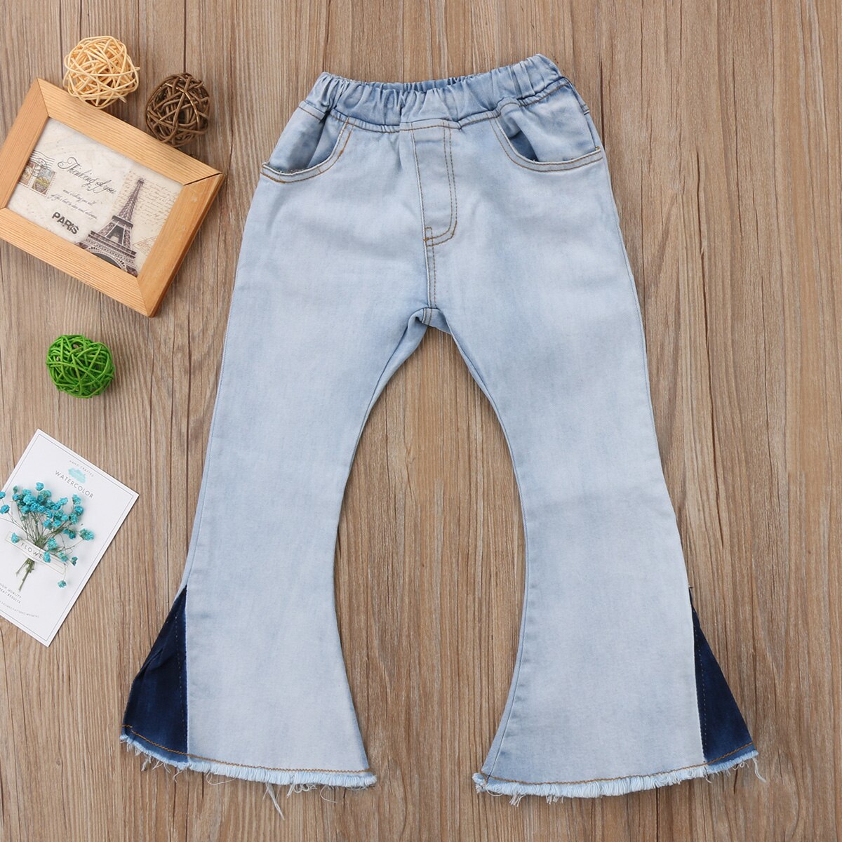 Småbørn børn baby pige bell jeans underdele bukser denim boot cut brede ben jeans bukser piger