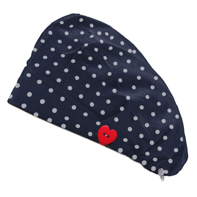 Doctor Nurse Bouffant Hat with Buttons Sweatband Polka Dot Dustproof Working Cap: Khaki
