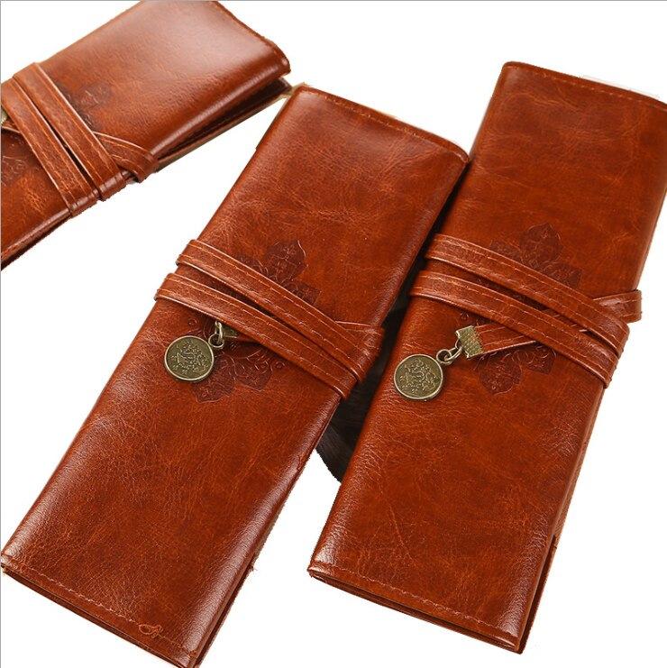 1 stuk leren etui, retro vintage etui, draagbare tas voor make-upkwasten, schoolbenodigdheden, etui's