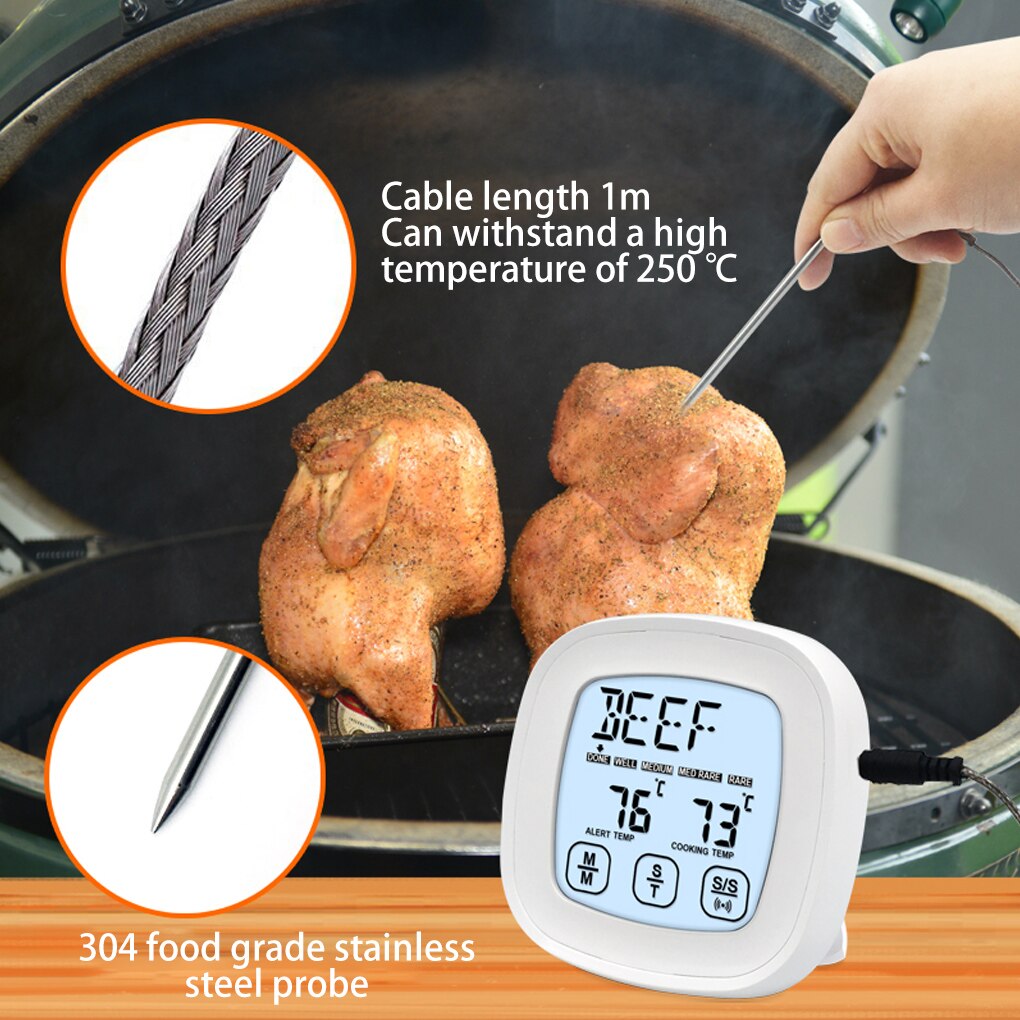 Barbecue Thermometer Digital Display Temperature Gauge Heat-resistant Portable Outdoor Picnic Probe Detector Meter