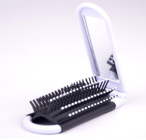 11*4.2cm pettine da viaggio per borsa tascabile pettini da viaggio professionali spazzola per capelli pieghevole portatile con specchio compatto: bianca
