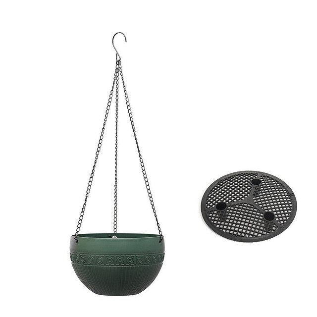 Imitation Rattan Hanging Basket Flower Pot Chain Basin Economic Hydroponic Plants Plant Grow Basin Home Garden Decoration: dark green