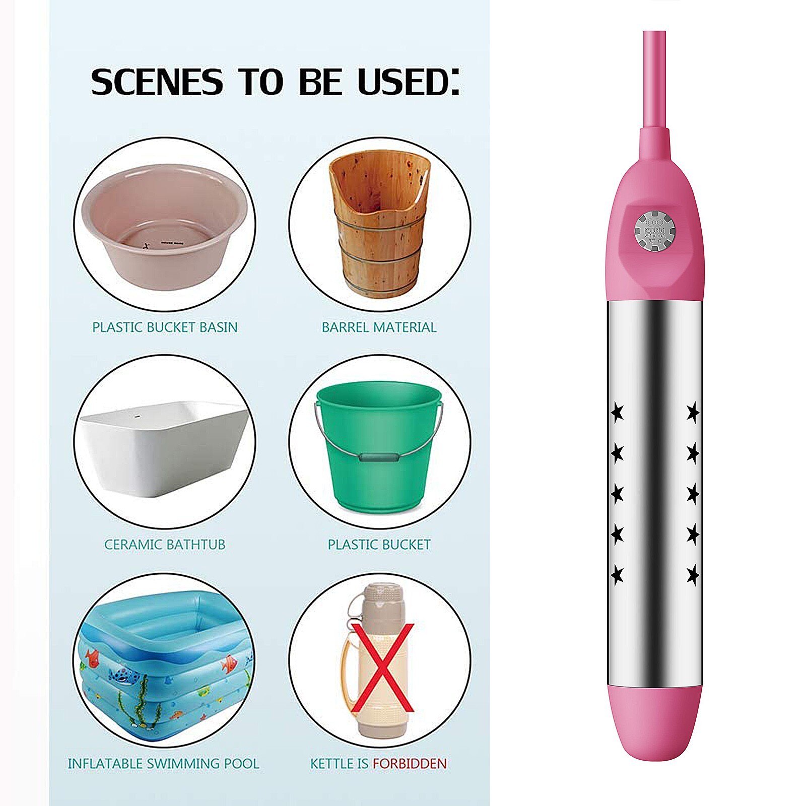 Immersion Electric Water Heater 2000W Portable Boiler Water Pool Heater Mini Heater For Brewing EU UK AU Plug