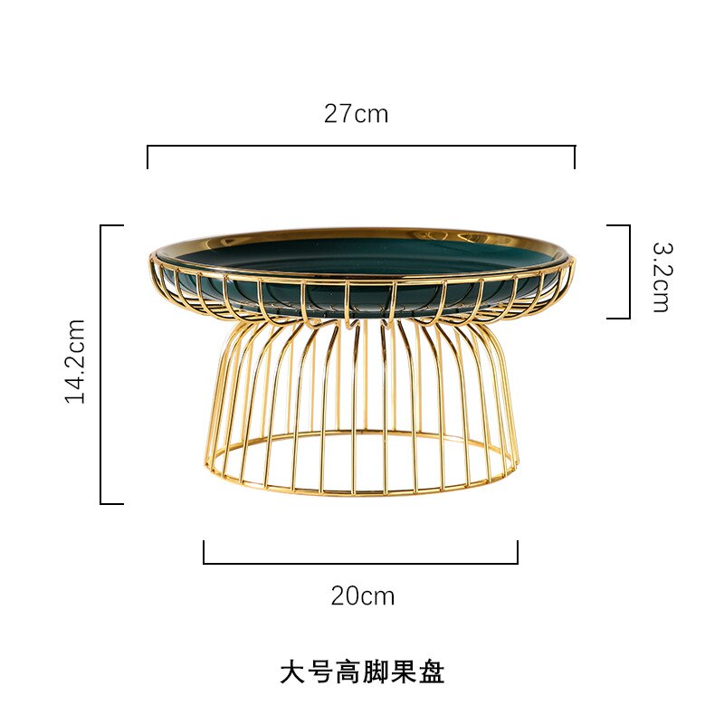 Wrought Iron Ceramic Fruit Plate, Metal High-foot Dried Fruit Plate, Snack Plate, Dessert Plate, Living Room Setting Plate