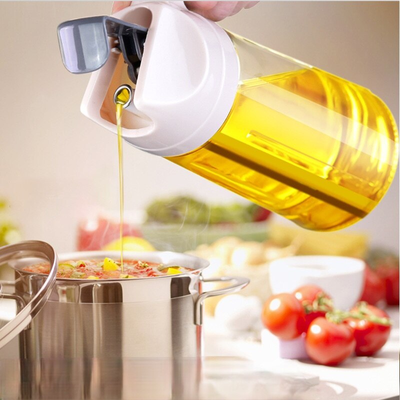 Glass oiler household oil bottle kitchen automatic opening and closing seasoning bottle with lid oil vinegar bottle kitchen tool