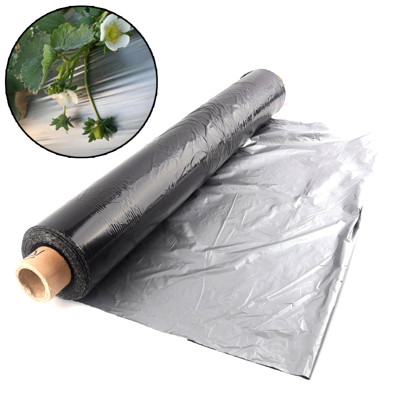 5~30M Thickness 0.012mm Agricultur Silvery Black Reflective Plastic Mulch Film Greenhouse Plant Seedlings Heat Preservation Film