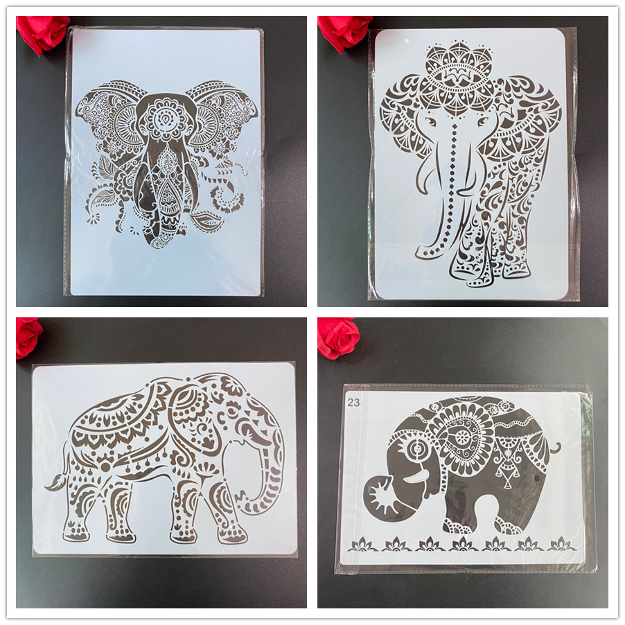 4 Stks/set A4 Mandala Olifant Stencils Schilderij Kleuring Embossing Scrapbook Album Decoratieve Template Stencil Cn (Oorsprong)