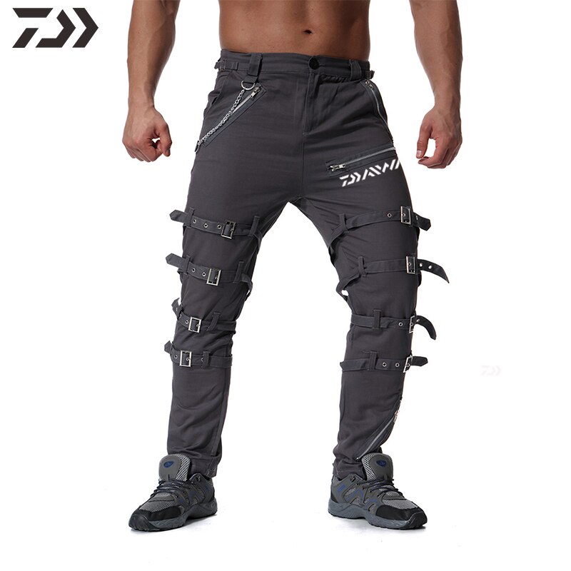 Daiwa Broek mannen Casual Broek Ademend Vissen Broek Mannen Losse Solid Multi-pocket Rits Outdoor Wandelen Broek Joggingbroek: Grijs / 4XL