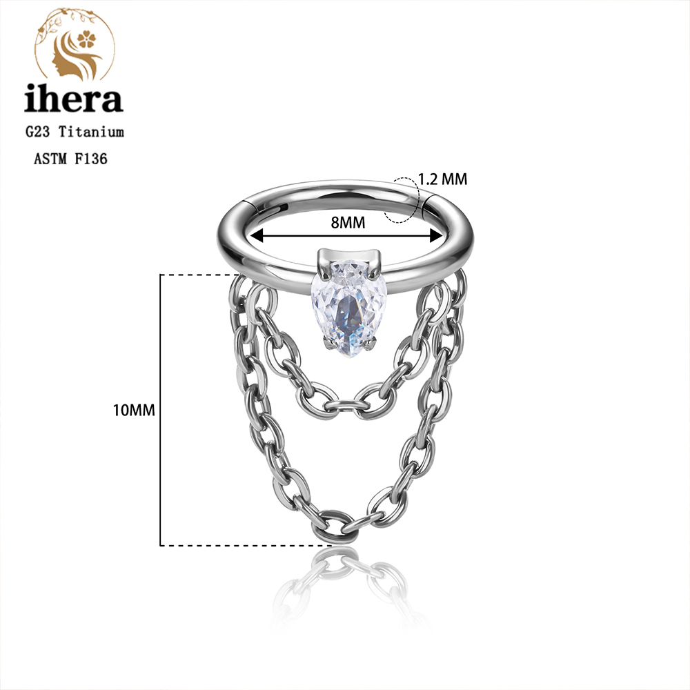 Pendientes de cadena para Piercing de titanio G23, aros de 16G, segmento con bisagras, cartílago del trago de la oreja, hélice, Concha, Daith Pierc, anillo, joyería para el cuerpo