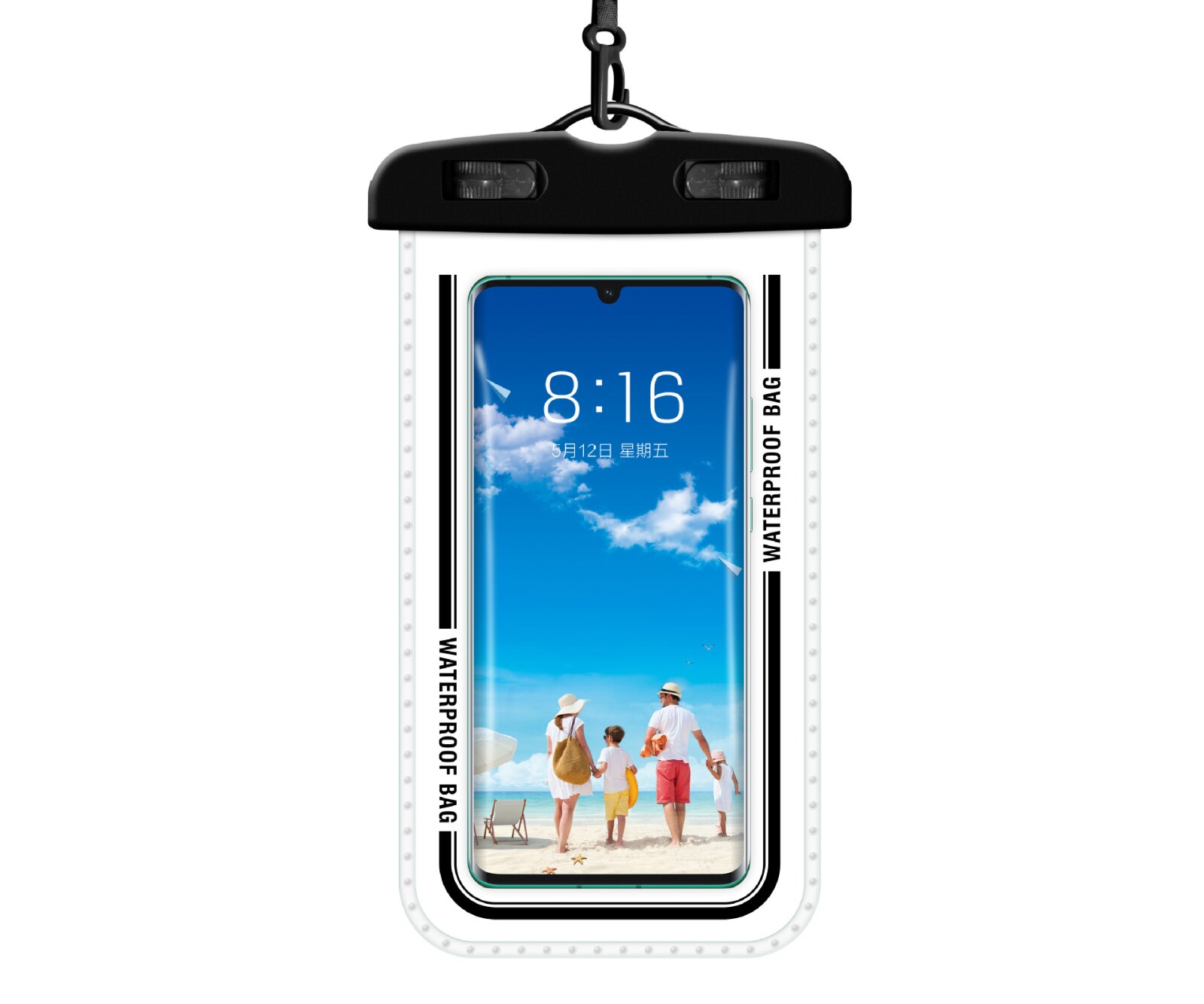 Funda de teléfono impermeable natación Airbag buceo flotante bolsa del teléfono móvil titular bolsa seca por debajo de 7,2 pulgadas Bolsa de playa anticaída: Black