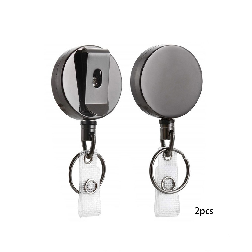 2PCS Key Ring ID Lanyard Office Clip Keychain Belt Metal Badge Holder Reel Name Card Recoil Heavy Duty Retractable Pull