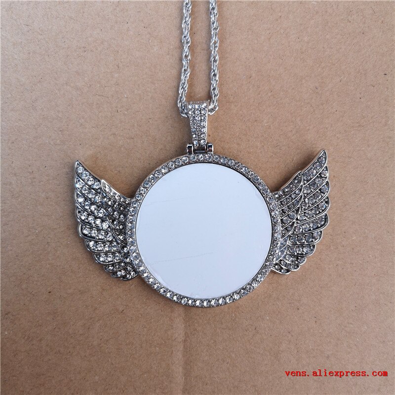 sublimation blank round shape wings necklaces pendants transfer printing blank jewelry consumables 3pcs/lot: big wings-silver