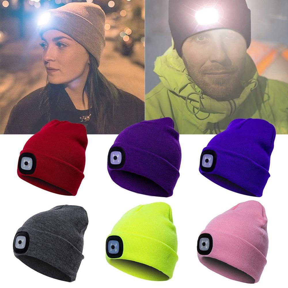 6 LED Light Hat USB Rechargeable Hands Free Flashlight Winter In Knit Beanies Cap LED Warm Outdoor Fishing For Climbing Hat M7K2