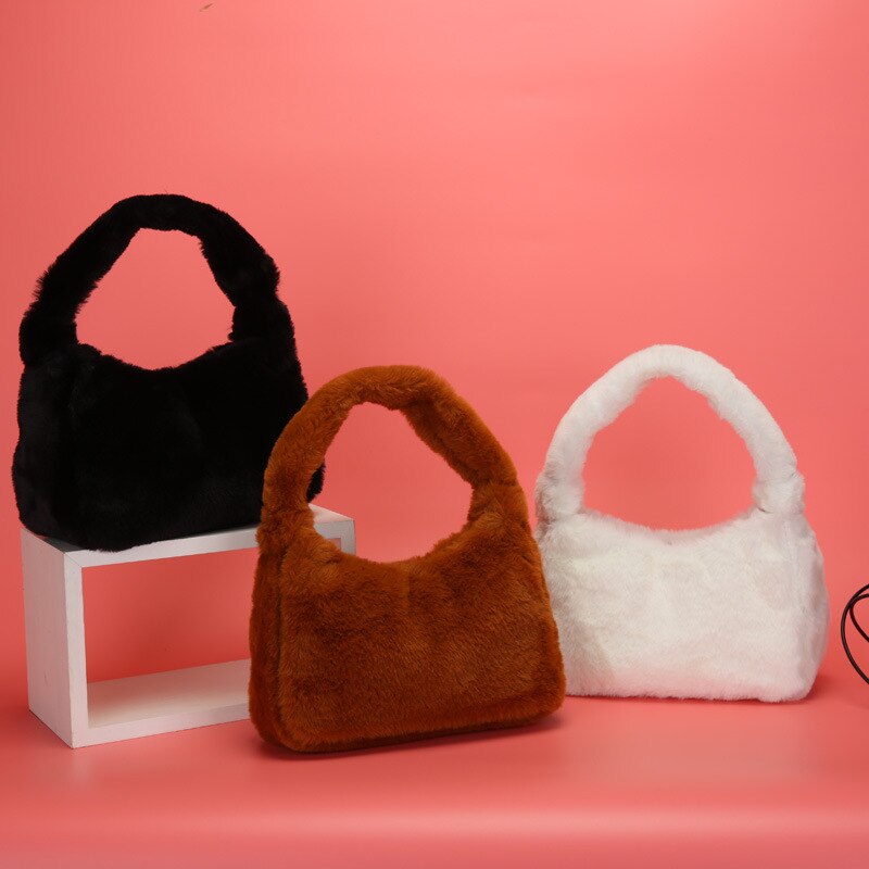 årgang leopardmønster kvinner underarmsveske fuskepels damer hobos små skuldervesker plysj kvinnelige vesker