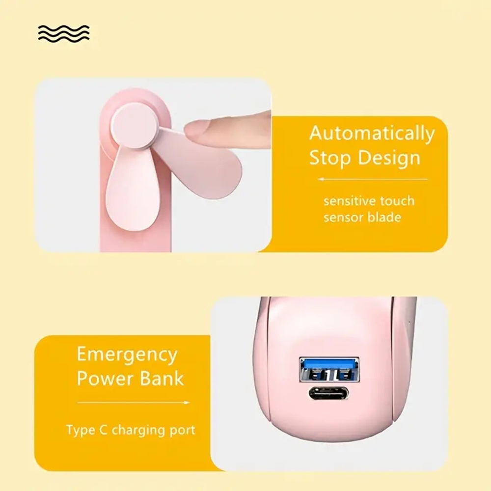 Bærbar vifte med krok, mini håndholdt vifte, unik bærbar personlig håndvifte, usb-oppladbar med kraftig turbovind