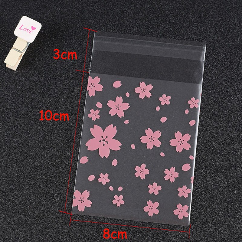 100Pcs Pink Plastic Self-Adhesive Bags for Jewelry Display Baking Food Seal Bag Wedding Bags Handmade Biscuit Packaging: 8x10cm