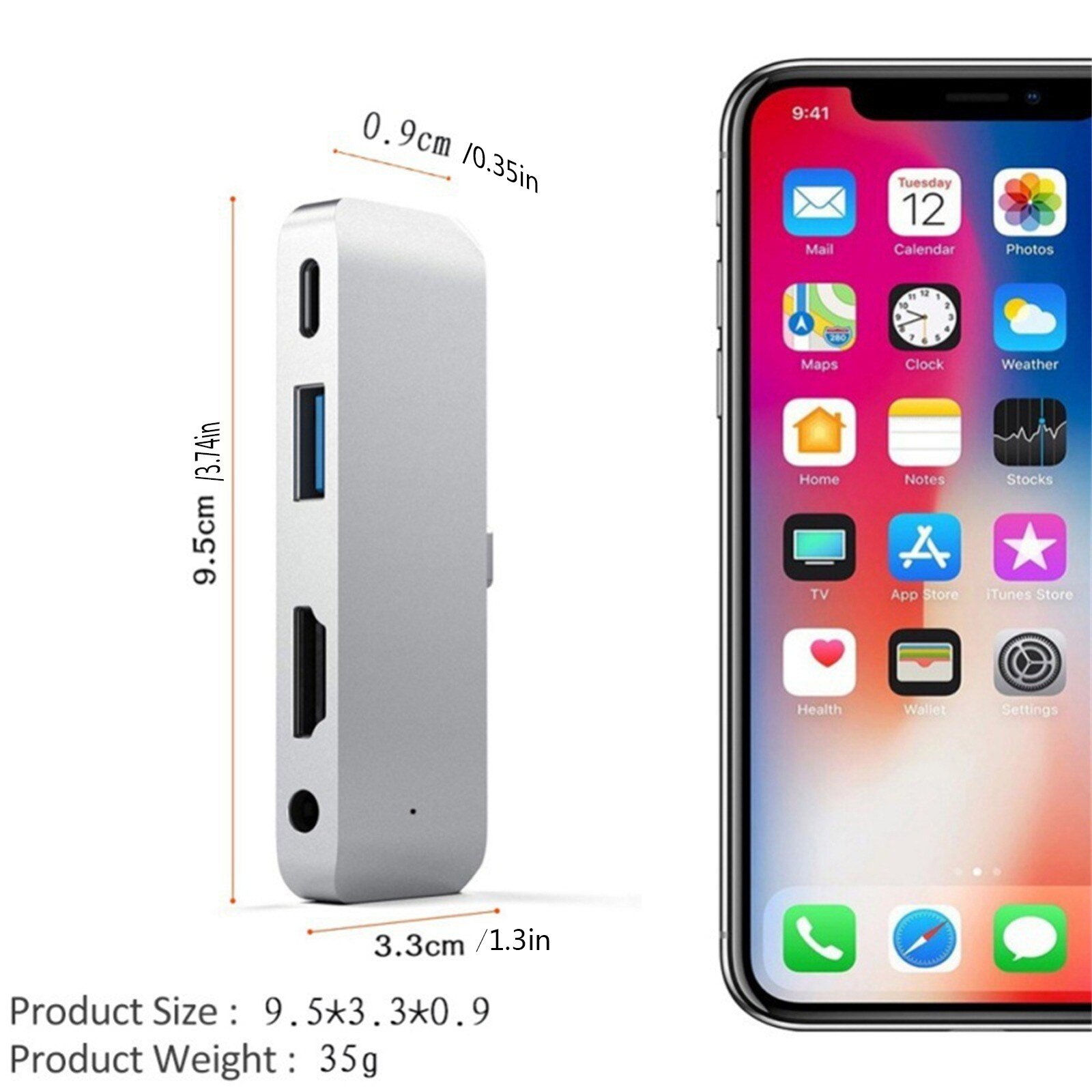 RAYROW USB Type-C Mobile Pro Hub Adapter For iPad Pro iPad Air 4, 6 in 1 3.5mm Headphone Jack HDMI-compatible Charging