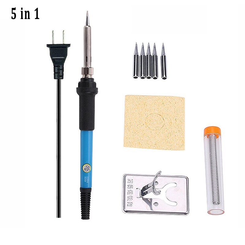 Soldador eléctrico 220v 110v temperatura ajustable, accesorios para soldador, puntas 60w lápiz térmico, herramienta de reparación: 5 in 1 / Ue