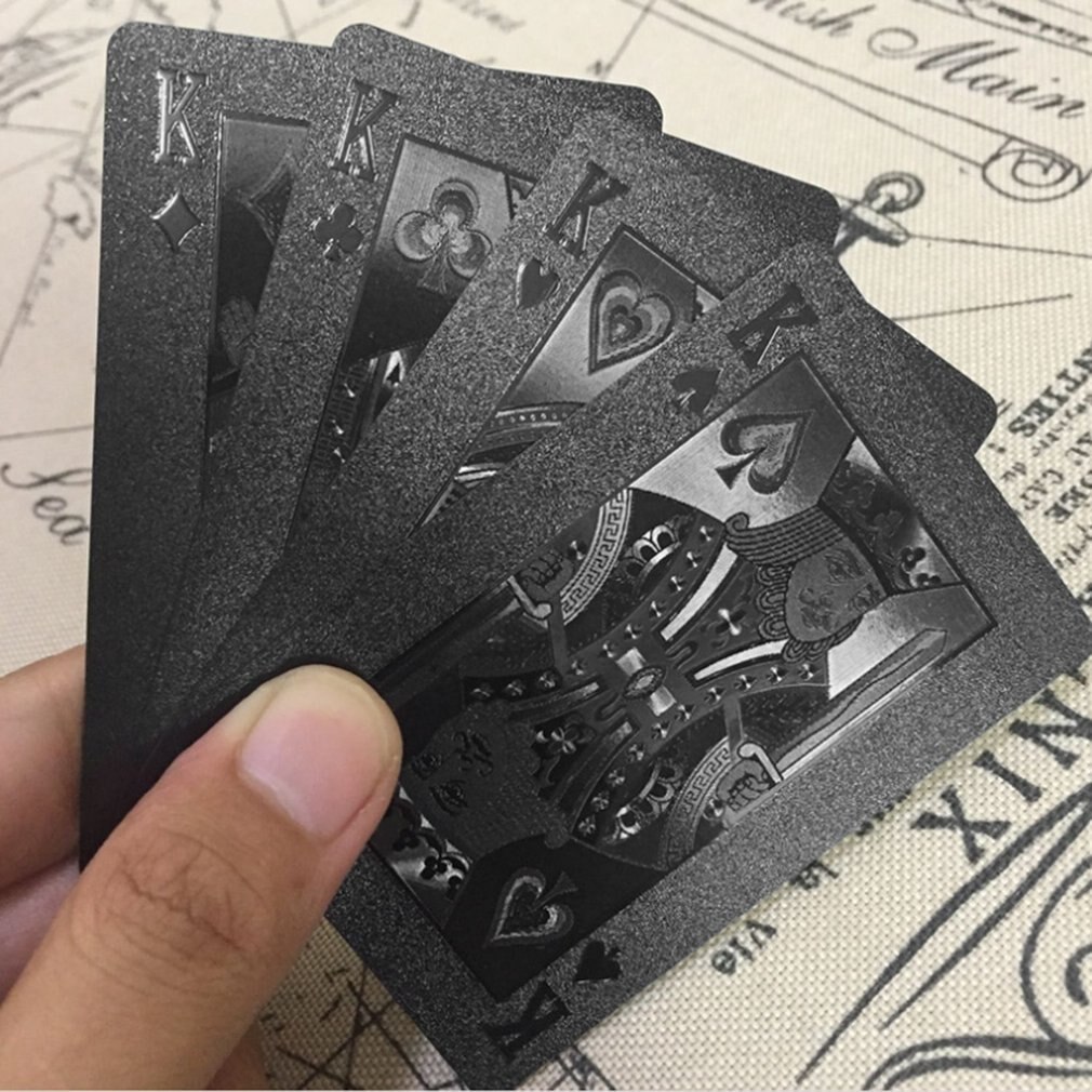 54 teile/paket Gold Folie Poker Neuheit Sammlung Wasserdichte PVC Kunststoff Spielkarten Set Einfarbig Schwarz Brettspiel