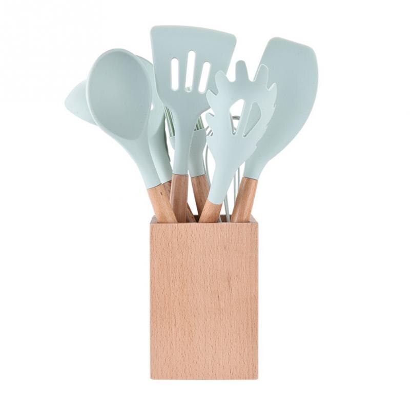 Ustensiles de cuisine en Silicone bleu | 9 pièces/ensemble ustensiles de cuisine, ustensiles de cuisine, ustensiles de cuisine, seau de rangement des outils de cuisine non inclus