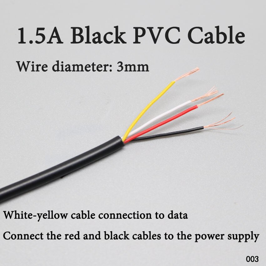 20 metros de cable de 4 hilos blanco negro cable de datos cable USB cable de USB Micro de tipo C macho de cable de datos cable de alimentación para teléfono carga de tablet c: Black  3mm-PVC