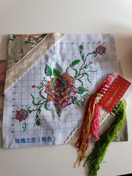 Kit de bordado artesanal de flores rosas, funda de almohada de hilo acrílico, tapiz de lona, Fundas de cojín de costura,