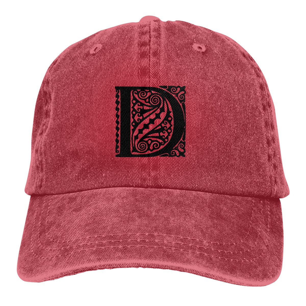 Caligrafía del alfabeto D, del tipo Abc, letras de texto, algodón lavado, Color puro, tablero ligero, gorra de béisbol para hombres, puntadas, sombrero de papá: Rojo