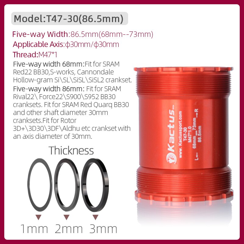 Movimento centrale della bicicletta movimento centrale 30mm albero cuscinetto ceramico parti della bicicletta PF30/PF4130/BB30/BSA30/T47 per bici da strada MTB: T47-30(86.5mm) RED