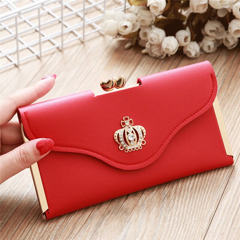 Women Lady PU Leather Clutch Case Long Hand Bag Purse Wallet Handbag: Red