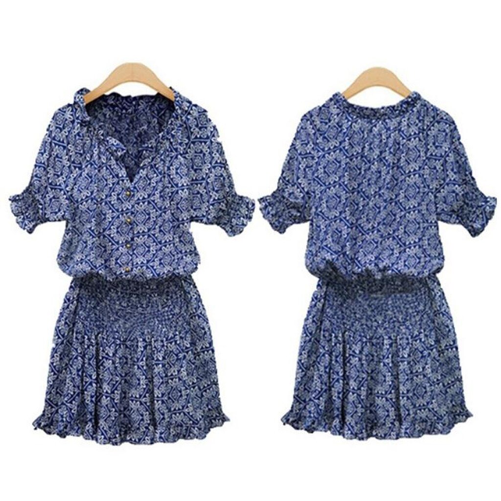 Women Dress Summer Sexy Off Shoulder Floral Print Chiffon Dress Boho Style Short Party Beach Dresses Vestidos de fiesta#1