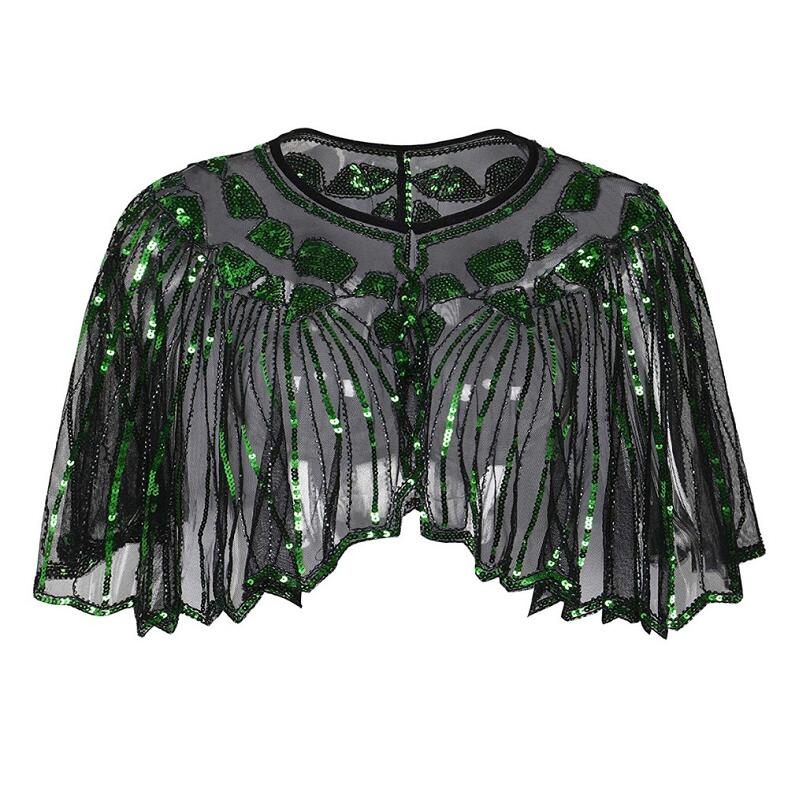 Janevini sort guld brude sjal wrap bolero kvinder short cape sequined sparking wedding jacket shrug chaqueta de la boda: Grøn