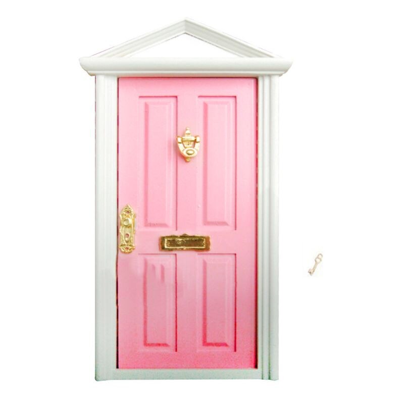 1:12 Scale Dollhouse Miniature Wood Fairy Door Knocker Doorplate Lock Key Decor