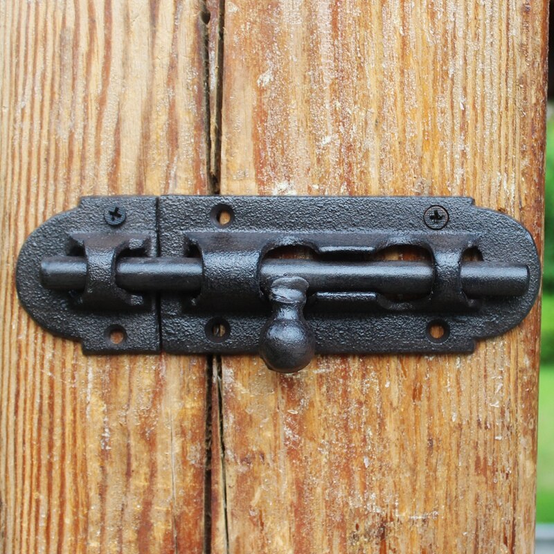 Antique Black Large Hand Cast Iron Door Bolts Home Garden Decor Handmade Heavy Metal Narrow Fasten Door Window Bolts