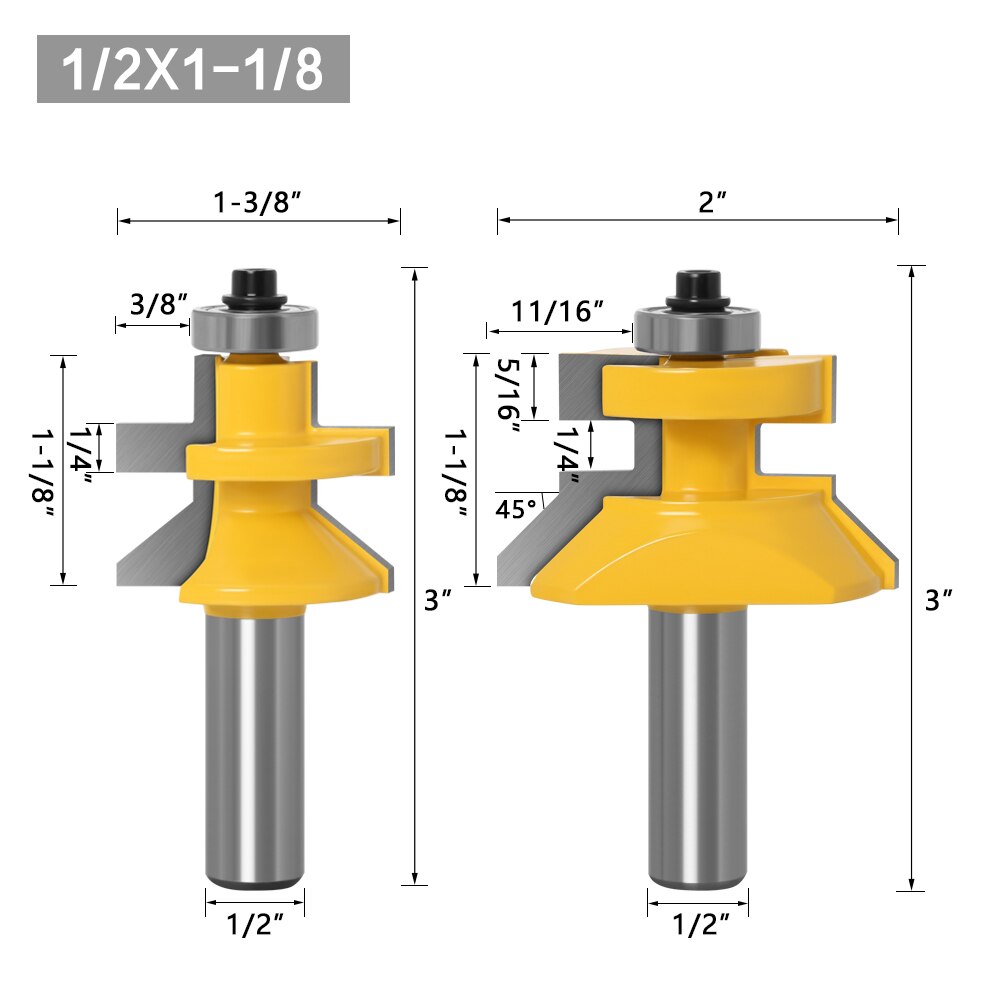 Sulco v de haste 2 peças 1/4 &quot;12mm 8mm, conjunto de brocas e roteador de língua com rolamentos de esferas premium, cortador de madeira: 12.7mm shank
