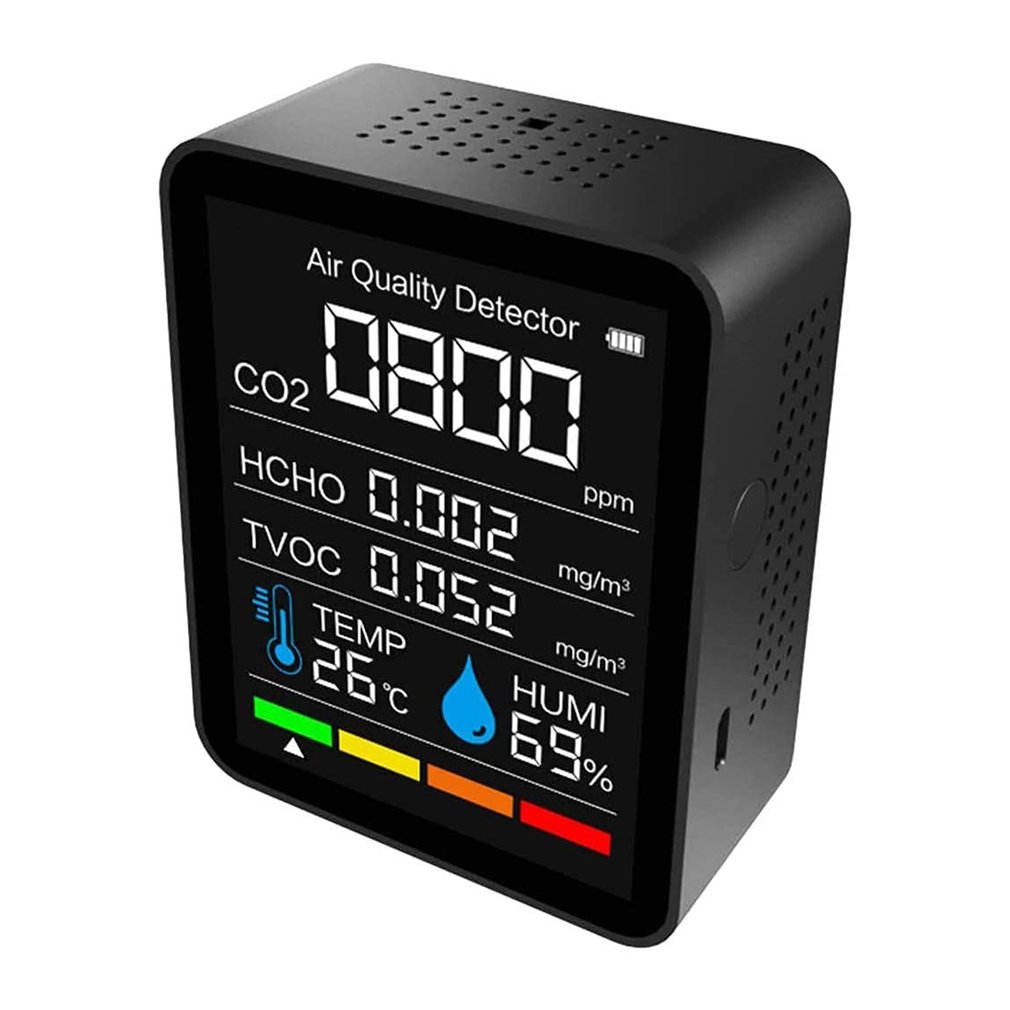 Con misuratore di CO2 5 in1 compatibile Bluetooth Tester digitale del sensore di umidità della temperatura Monitor della qualità dell&#39;aria anidride carbonica TVOC caldo: 2CO3TB Black