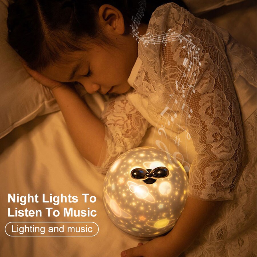 Natlys projektor med usb kabel drevet stjernehimmel romantisk roterende projektion musik lampe til børn soveværelse jul
