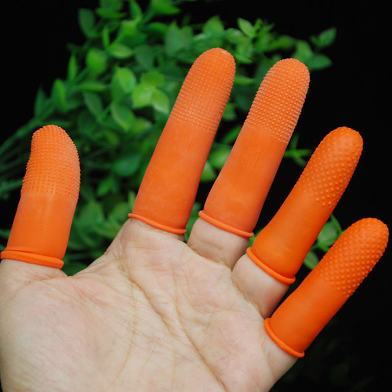 Guantes de protección para dedos de goma, antideslizantes, de látex, reusables para reparación electrónica, limpieza de joyas, 100 Uds.: Orange / L 50mm W 26mm