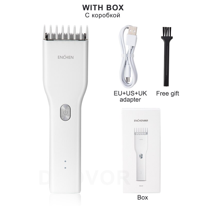 XiaoMi ENCHEN 0.7-21mm Men Hair Clippers Home use Hair Trimmer Cordless Hair Clipper Men Hair Corner Trimmer Razor: White With Box