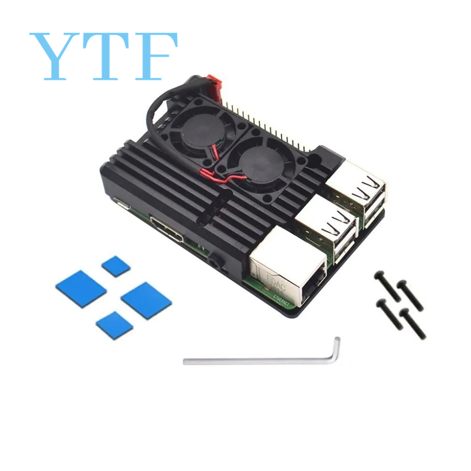 1 zestaw podwójny wentylator układ chłodzenia moduł z radiatorem dla Raspberry Pi 4B 3B + Model + (Plus)