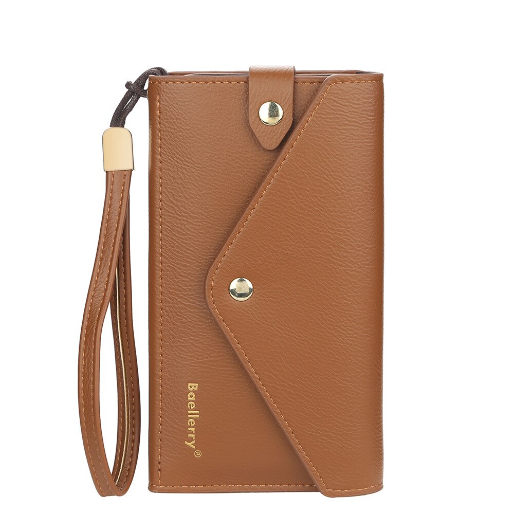 Baellerry Vrouwen Portemonnee Rode Lange Portemonnee Met Hasp Meisje Grote Capaciteit Portemonnees En Tassen Dames Clutch Portemonnee Met hand Strap: Bruin