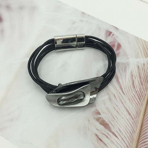 Bohemian Unique Crystal Bracelets & Bangles For Women Alloy Magnetic Tube Bar Clasp bracelet 3 Colors: Black