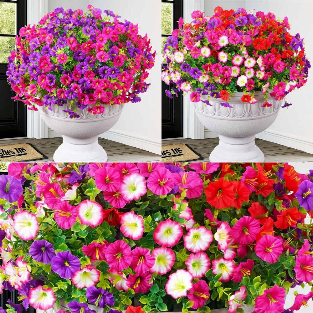 12 st konstgjorda blommor morgongloria - utomhusdekor, färgglad prästkrageplanter - ytterdörr, veranda, uteplats, fönsterlåda - heminredning