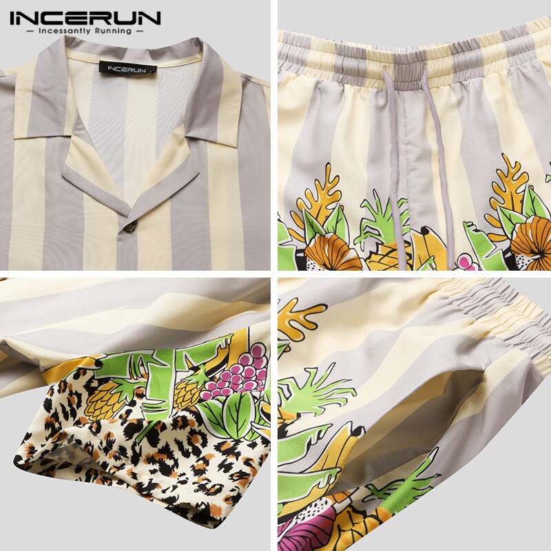 INCERUN, conjuntos Hawaianos para hombres, Impresión de playa, verano , camisa de solapa de manga corta, pantalones cortos, 2 piezas, ropa de calle, conjuntos para hombre
